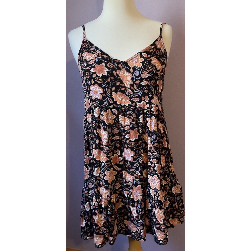 Billabong You Got It Black and Pink Floral‎ Knee Length Dress Size Small Y2K
